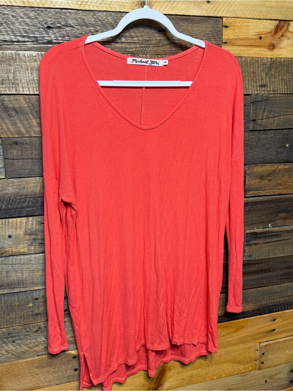 Michael Stars OS One Side Coral Ribbed Stretch Soft 3/4 Sleeve Tunic‎ Top